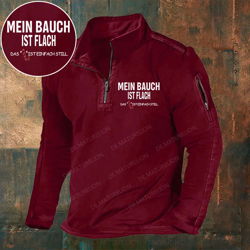 Mein Bauch ist flach. Das L ist einfach still Stehkragen Reißverschluss Polo Shirt