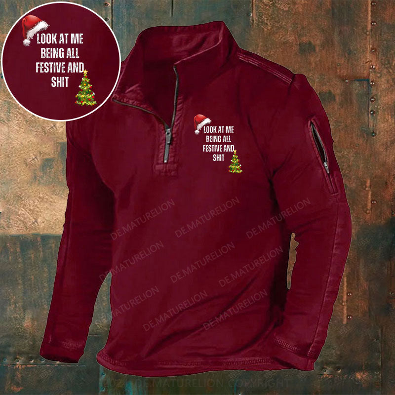 Schau mich an, wie ich so festlich bin und so Weihnachten Stehkragen Reißverschluss Polo Shirt