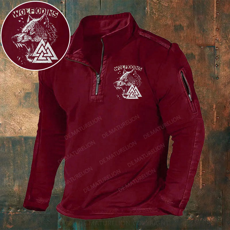 Wolf Odins Männer Stehkragen Reißverschluss Polo Shirt