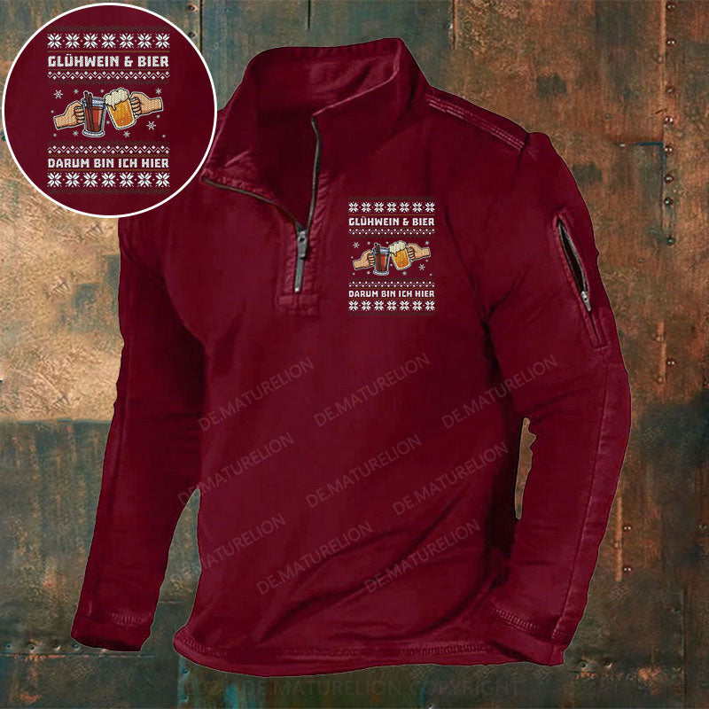 Glühwein Und Bier Darum Bin Ich Hier Stehkragen Reißverschluss Polo Shirt