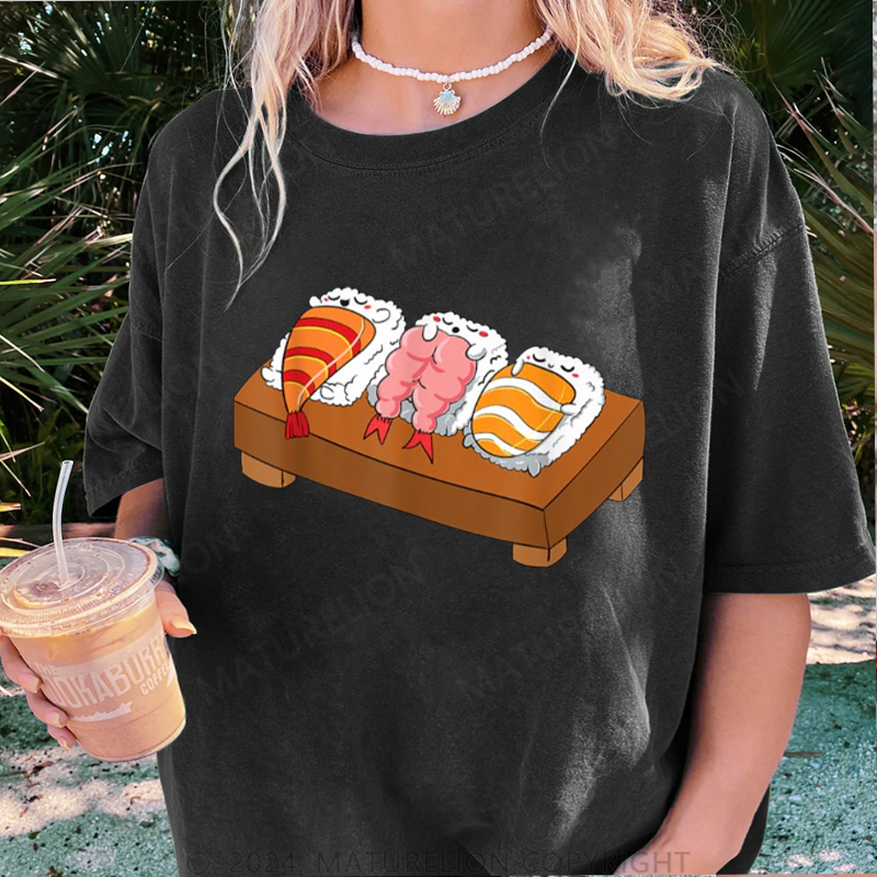 Maturelion Sushi Damen Gewaschene Vintage T-Shirt
