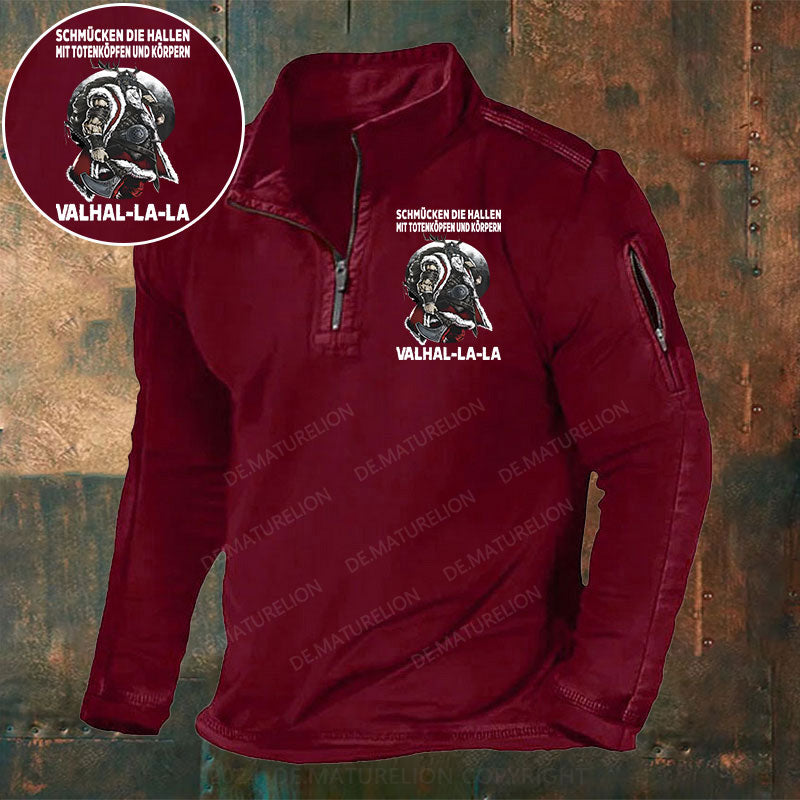Schmücken Die Hallen Mit Totenköpfen Und Körpern Valhal-La-La Stehkragen Reißverschluss Polo Shirt