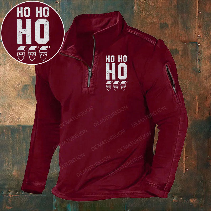 HO HO HO Stehkragen Reißverschluss Polo Shirt