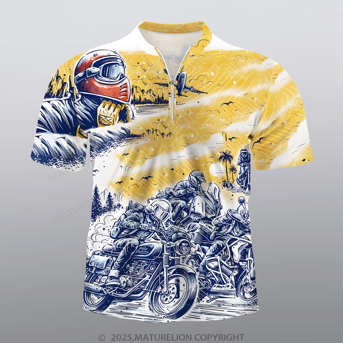 Maturelion Motorrad Männer Voll-Print Polo Shirt