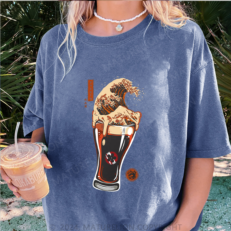 Maturelion Japanisches Bier Damen Gewaschene Vintage T-Shirt