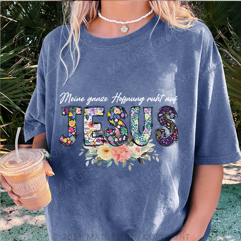 Maturelion Jesus Damen Gewaschene Vintage T-Shirt