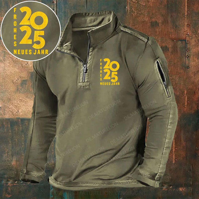 Frohes Neues Jahr 2025 Stehkragen Reißverschluss Polo Shirt