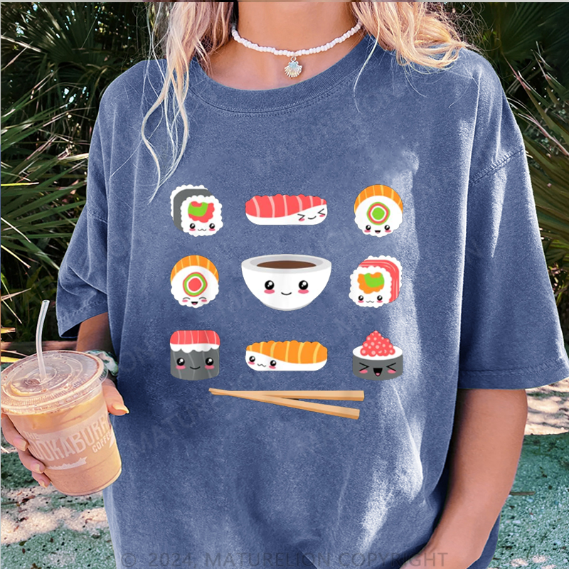 Maturelion Schöne Sushi Damen Gewaschene Vintage T-Shirt