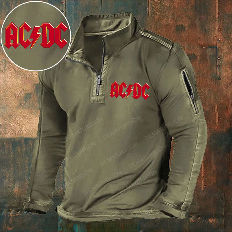 ACDC Rock Band Stehkragen Reißverschluss Polo Shirt