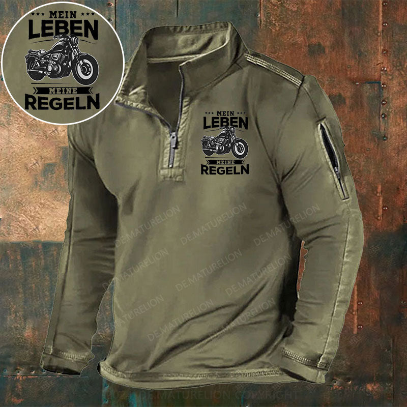 Mein Leben Meine Regeln Stehkragen Reißverschluss Polo Shirt