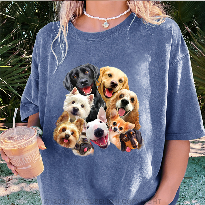 Maturelion Süße Hunde Damen Gewaschene Vintage T-Shirt