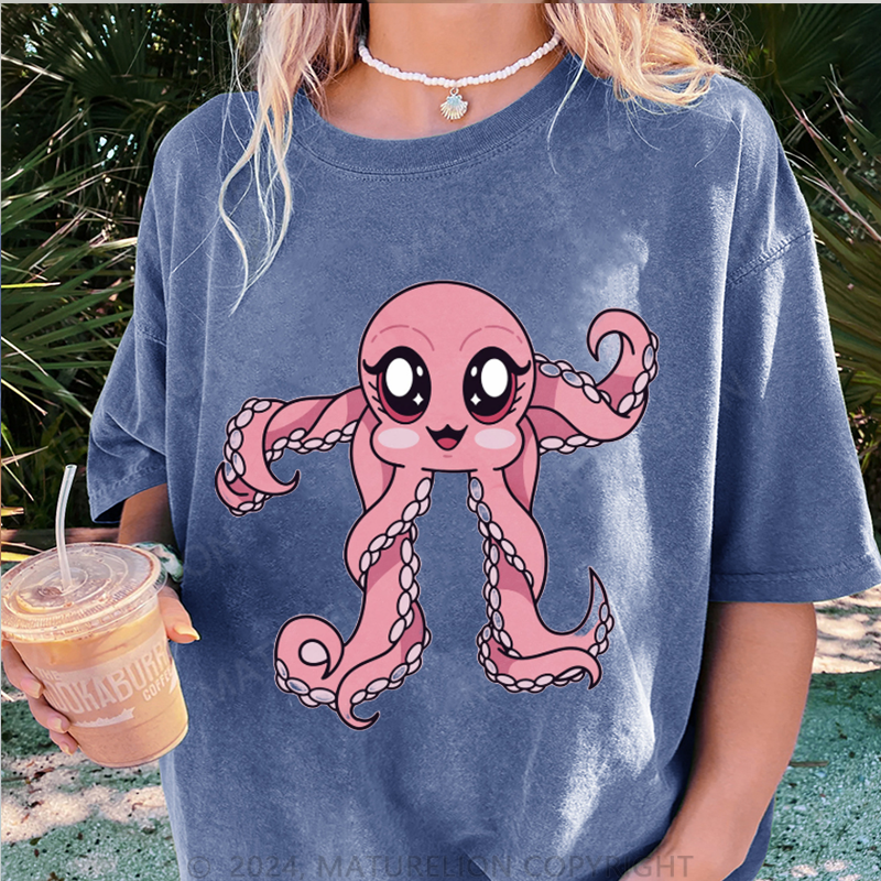 Maturelion Oktopus Damen Gewaschene Vintage T-Shirt