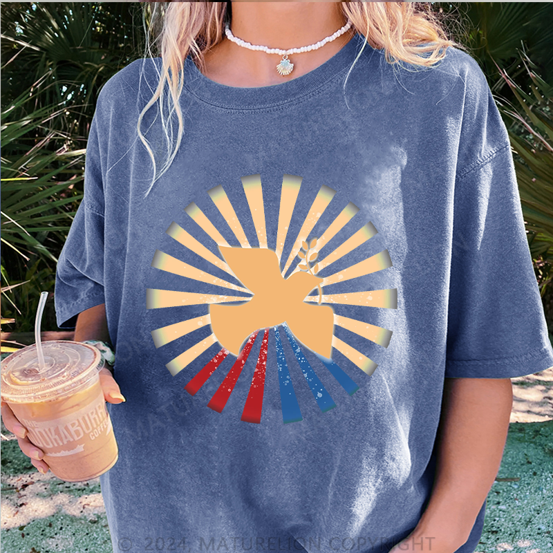 Maturelion Friedenstaube Damen Gewaschene Vintage T-Shirt