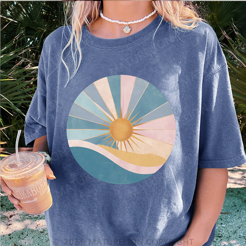Maturelion Die Sonne Damen Gewaschene Vintage T-Shirt