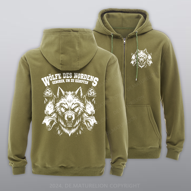 Maturelion Wölfe des Nordens Reißverschluss Hoodie