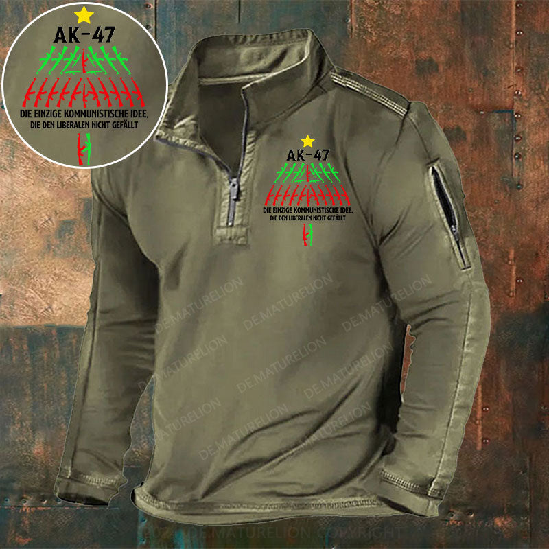AK-47 Die einzige kommunistische Idee, die den Liberalen nicht gefällt Stehkragen Reißverschluss Polo Shirt