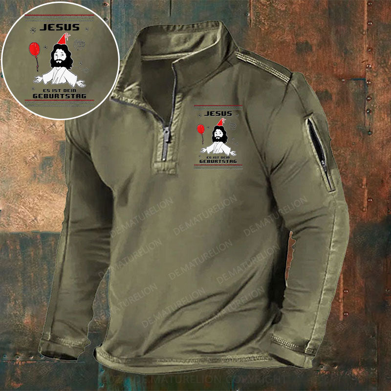 Jesus Es Ist dein Geburtstag Stehkragen Reißverschluss Polo Shirt