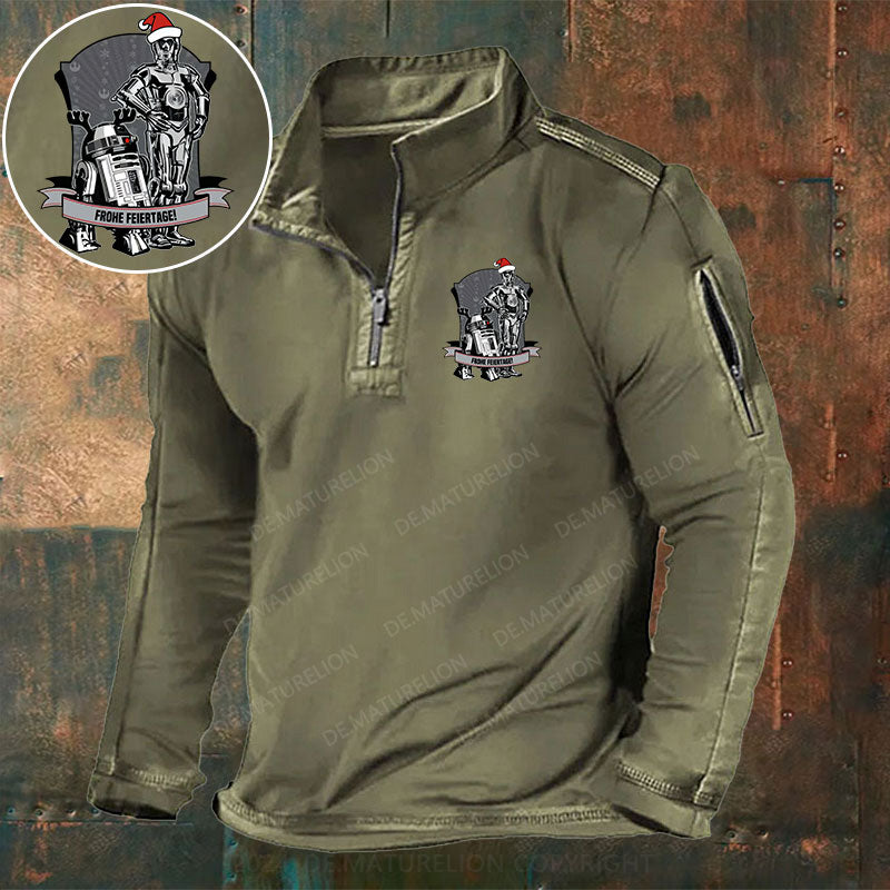 Frohe Feiertage Stehkragen Reißverschluss Polo Shirt