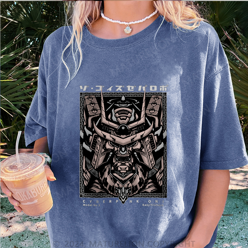 Maturelion Cyber Damen Gewaschene Vintage T-Shirt