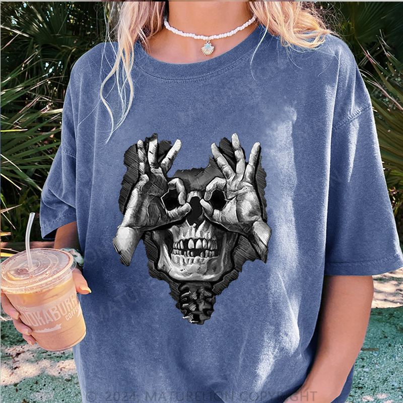 Maturelion Skelett Damen Gewaschene Vintage T-Shirt