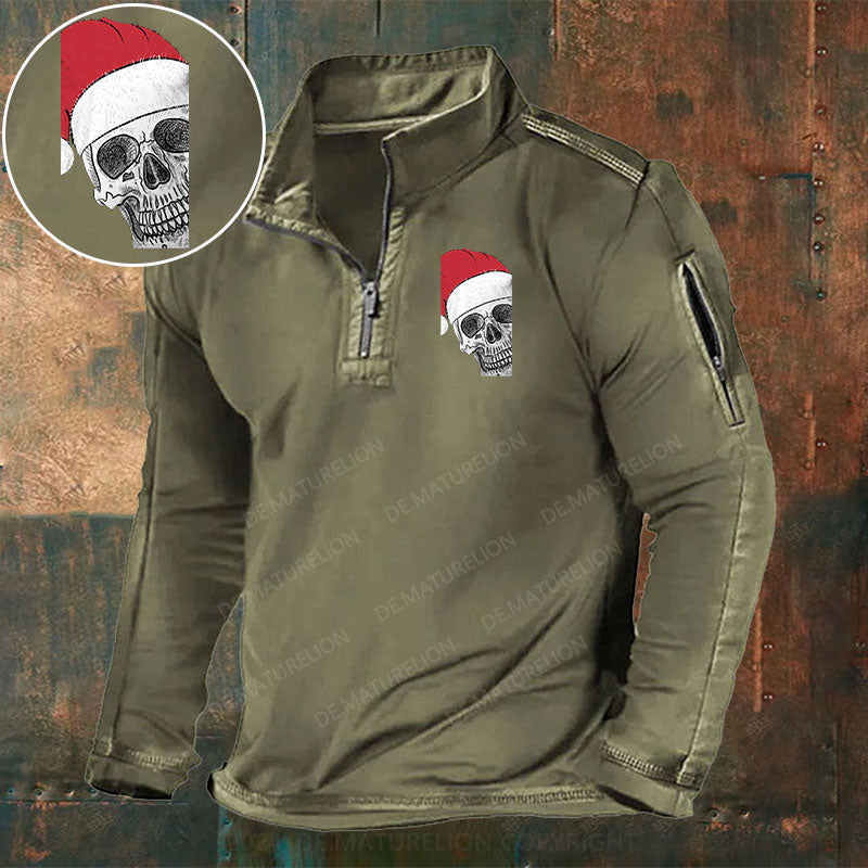 Skeleton Weihnachten Stehkragen Reißverschluss Polo Shirt