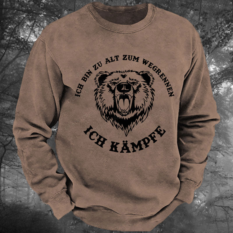 Ich bin zu alt zum wegrennen Ich kämpfe! Böser Alter Mann Gewaschenes Sweatshirt