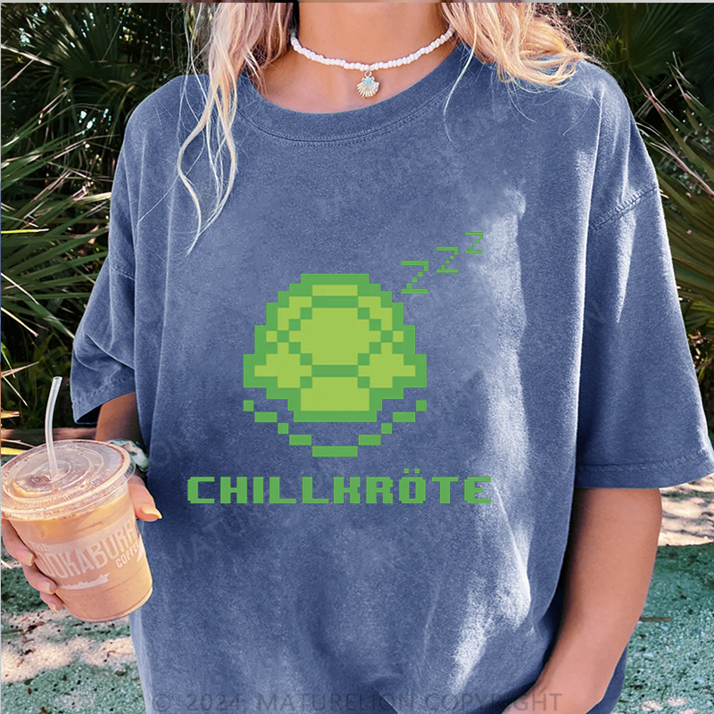 Maturelion Chillkröte Damen Gewaschene Vintage T-Shirt