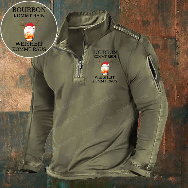Bourbon Kommt Rein Weisheit Kommt Raus Stehkragen Reißverschluss Polo Shirt