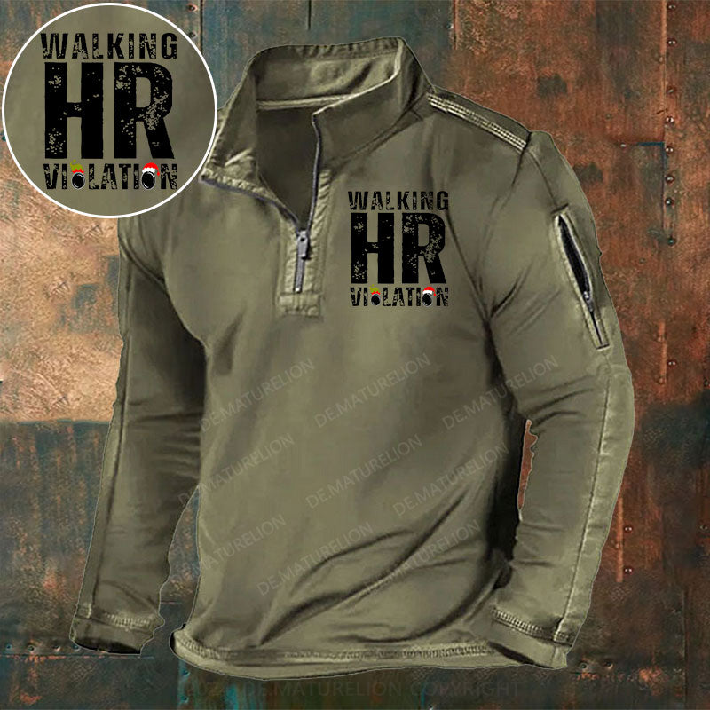 Walking HR Violation Stehkragen Reißverschluss Polo Shirt