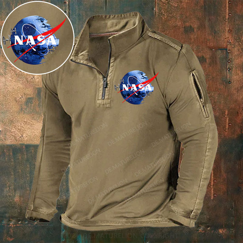 Todesstern NASA inspiriert Stehkragen Reißverschluss Polo Shirt