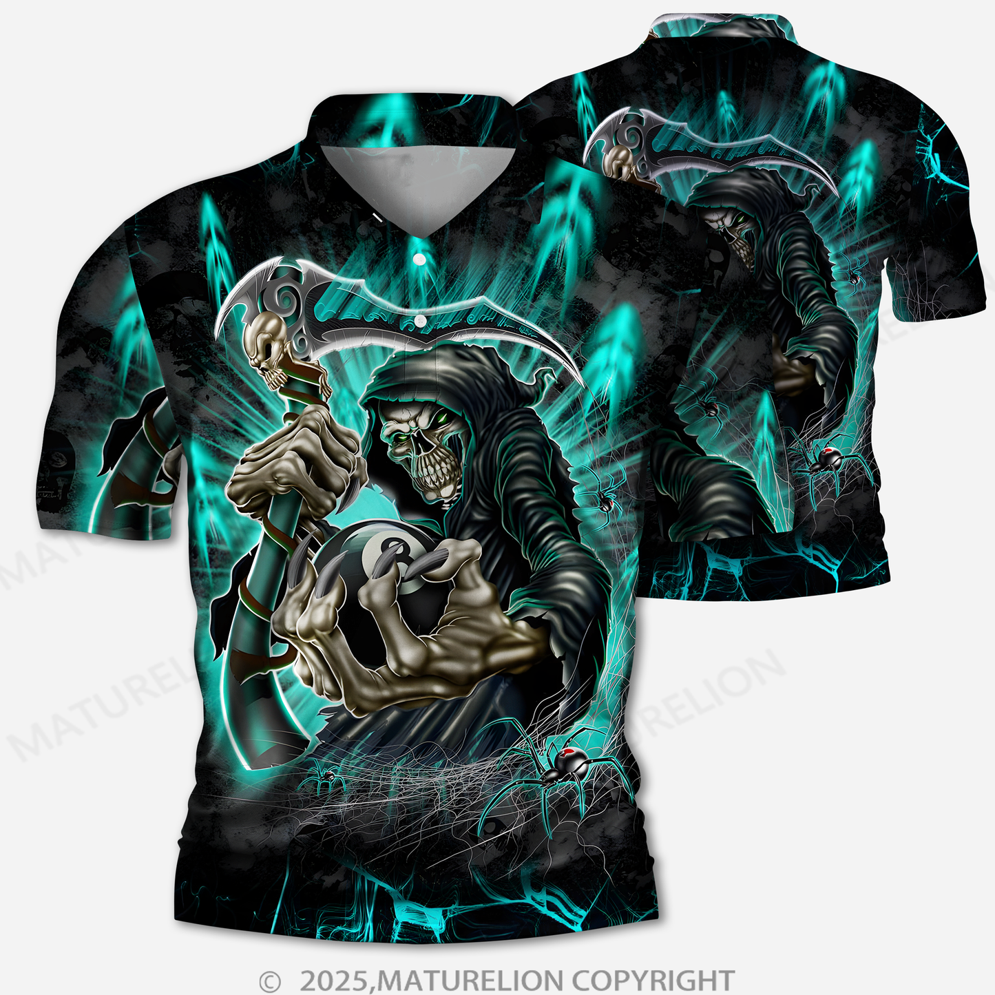 Maturelion Männer Voll-Print Polo Shirt