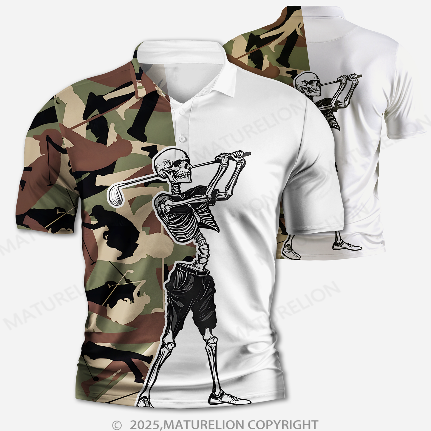 Maturelion Männer Voll-Print Polo Shirt