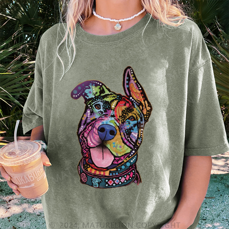 Maturelion Farbiger Hund Damen Gewaschene Vintage T-Shirt