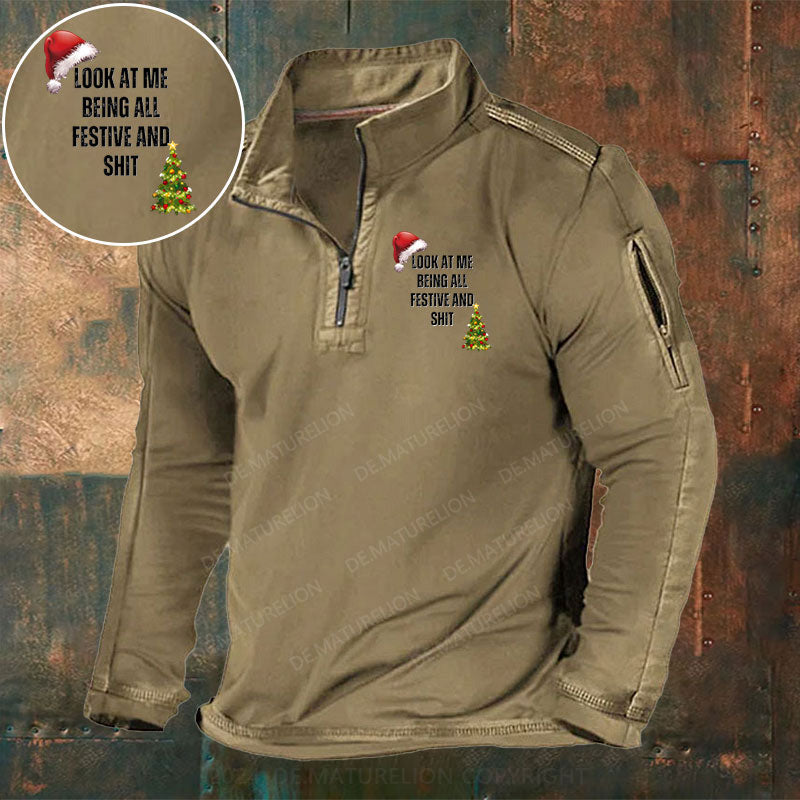 Schau mich an, wie ich so festlich bin und so Weihnachten Stehkragen Reißverschluss Polo Shirt