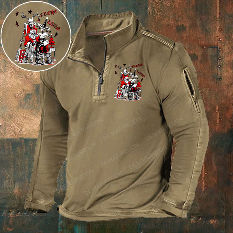 Frohe Xmas Weihnachten Stehkragen Reißverschluss Polo Shirt