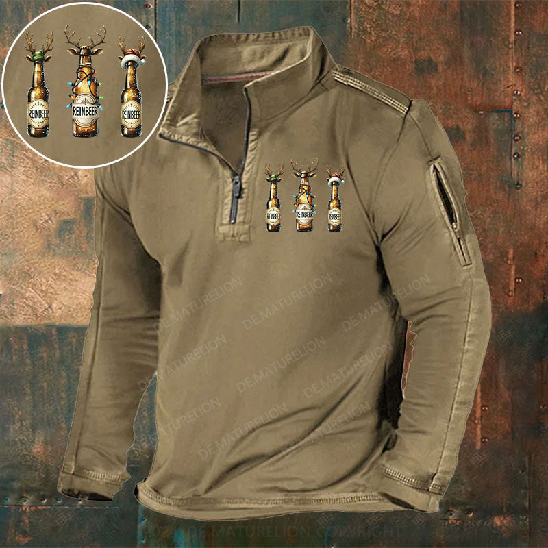 Reinbeer Frohe Weihnachten Stehkragen Reißverschluss Polo Shirt