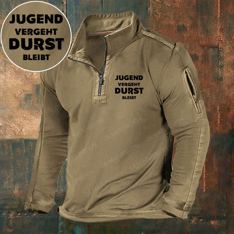 Jugend Vergeht Durst Bleibt Stehkragen Reißverschluss Polo Shirt