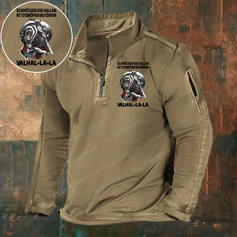 Schmücken Die Hallen Mit Totenköpfen Und Körpern Valhal-La-La Stehkragen Reißverschluss Polo Shirt