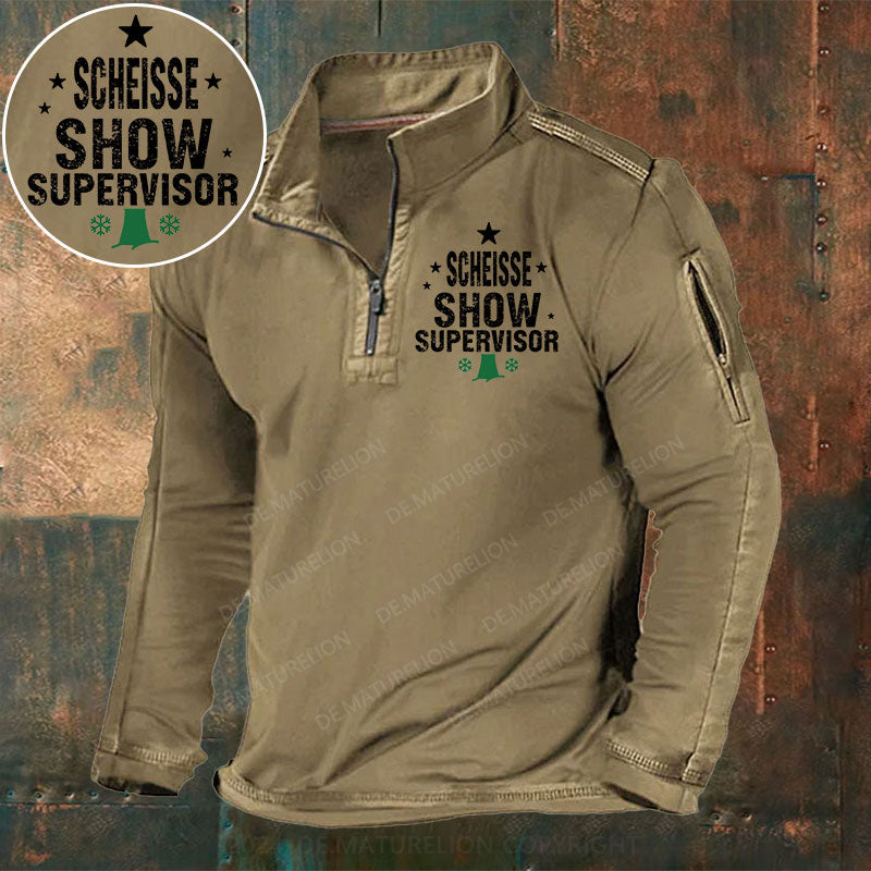 Scheisse Show Supervisor Stehkragen Reißverschluss Polo Shirt