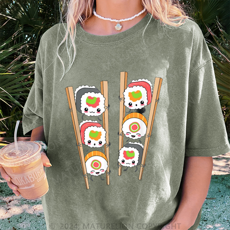 Maturelion Schöne Sushi Damen Gewaschene Vintage T-Shirt