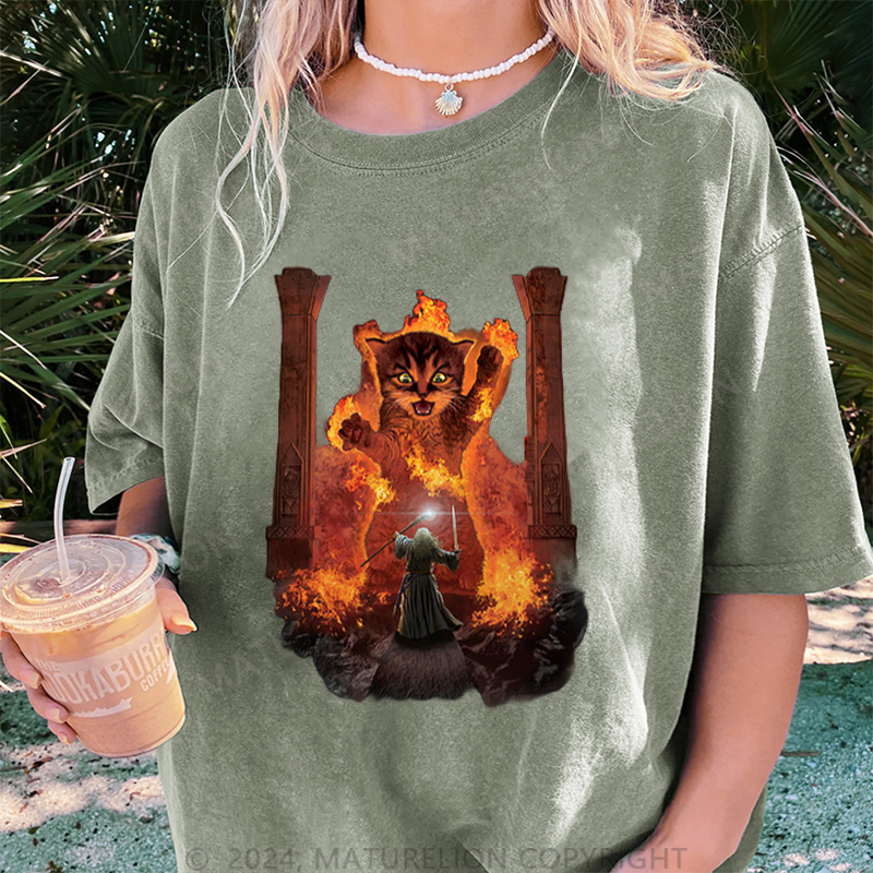 Maturelion Wütende Katze Damen Gewaschene Vintage T-Shirt