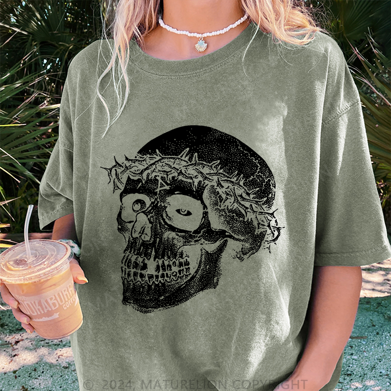 Maturelion Christus Skeleton Damen Gewaschene Vintage T-Shirt