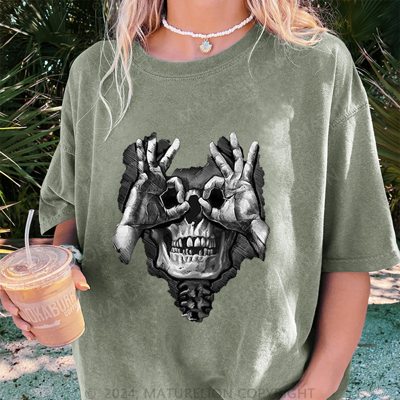 Maturelion Skelett Damen Gewaschene Vintage T-Shirt