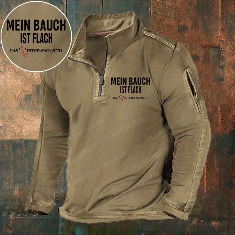 Mein Bauch ist flach. Das L ist einfach still Stehkragen Reißverschluss Polo Shirt
