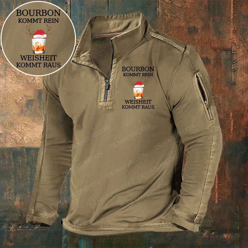 Bourbon Kommt Rein Weisheit Kommt Raus Stehkragen Reißverschluss Polo Shirt