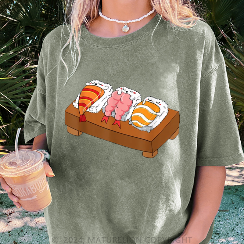 Maturelion Sushi Damen Gewaschene Vintage T-Shirt