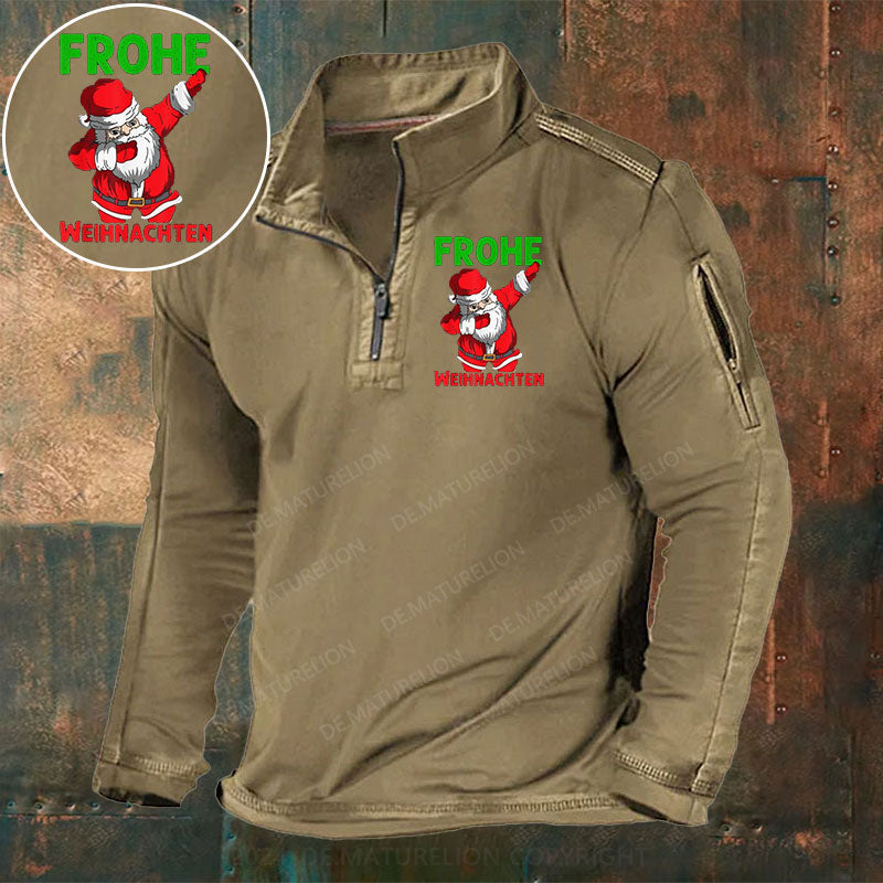 Frohe Weihnachten Stehkragen Reißverschluss Polo Shirt