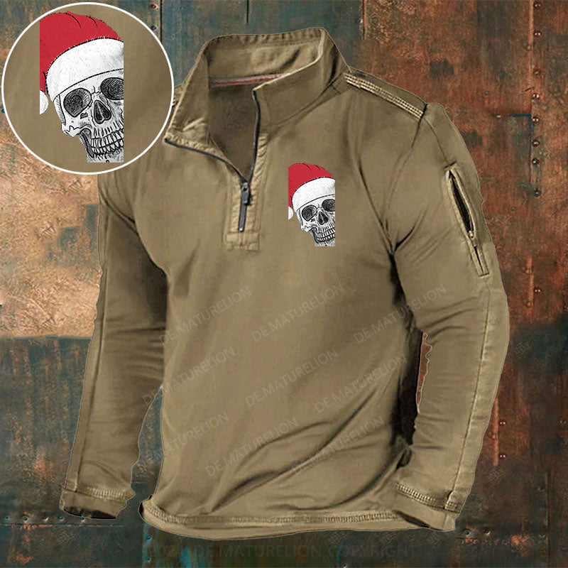 Skeleton Weihnachten Stehkragen Reißverschluss Polo Shirt