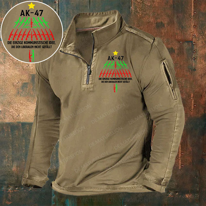 AK-47 Die einzige kommunistische Idee, die den Liberalen nicht gefällt Stehkragen Reißverschluss Polo Shirt