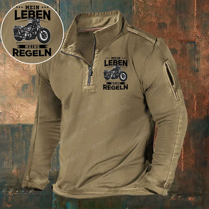 Mein Leben Meine Regeln Stehkragen Reißverschluss Polo Shirt